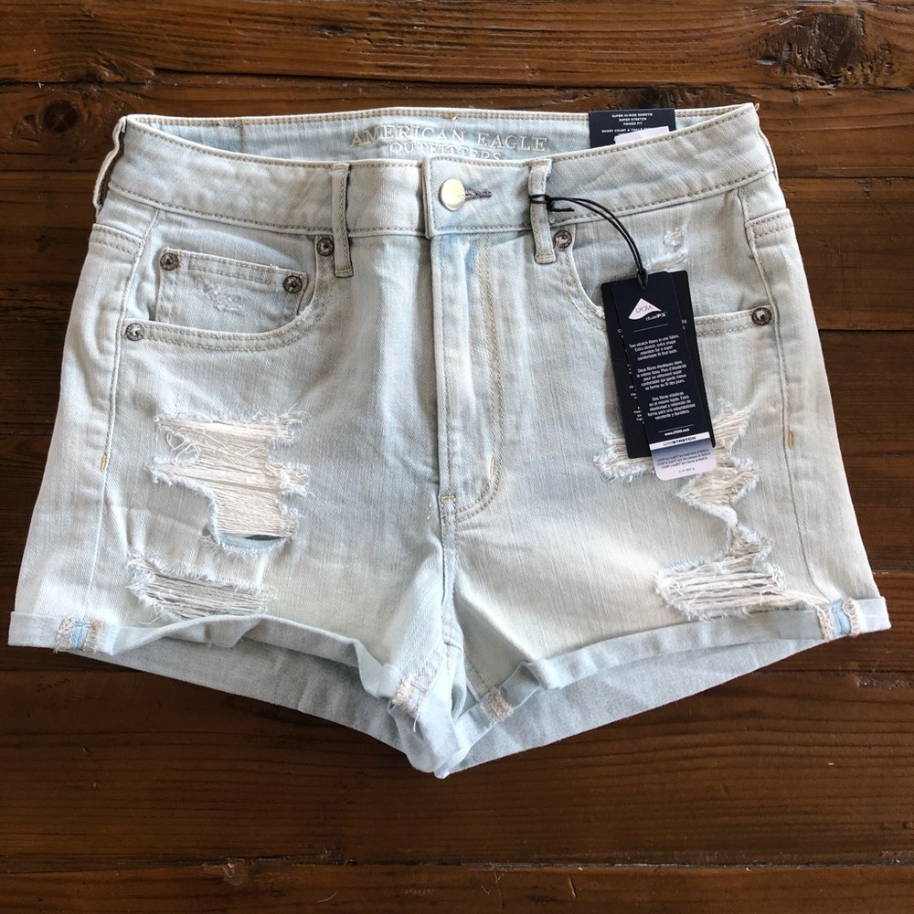 Light wash super high rise shorts